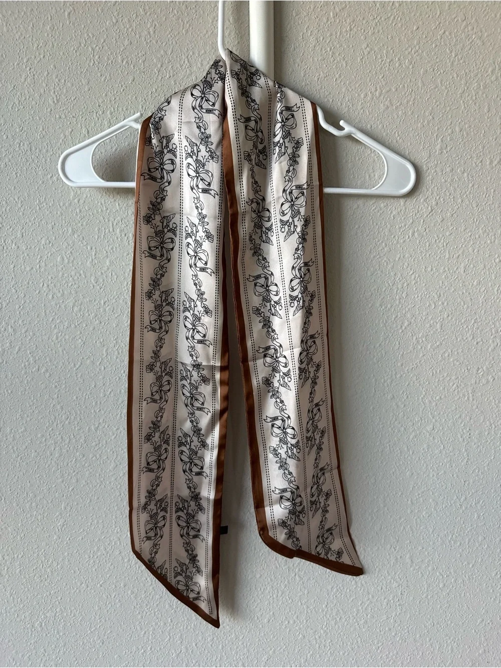 SHEIN Cream Scarf with Tan Border and Gray Scroll Motif